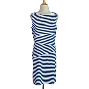 J. MCLAUGHLIN Women Large Catalina Cloth Navy White Stripe Sleeveless Midi Dress
